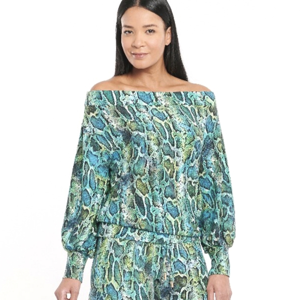 Tropical Python Stevey Top Off the Shoulder SnakeSkin Print Coldesina SMALL